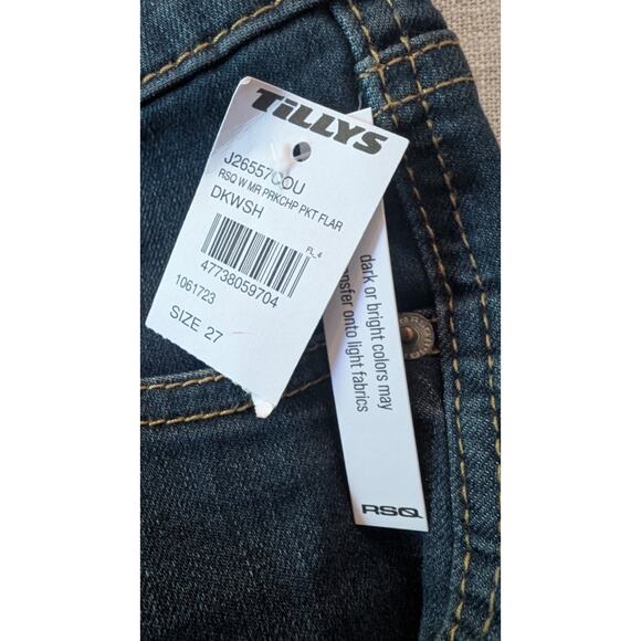 NWT RSQ Tillys Jeans Sz 27 Dark Wash Mid Rise Pork Chop Pockets Flare Leg Y2K - Picture 5 of 7